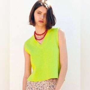 Zara Lime Green Ribbed Knit V-Neck Vest | Size Small